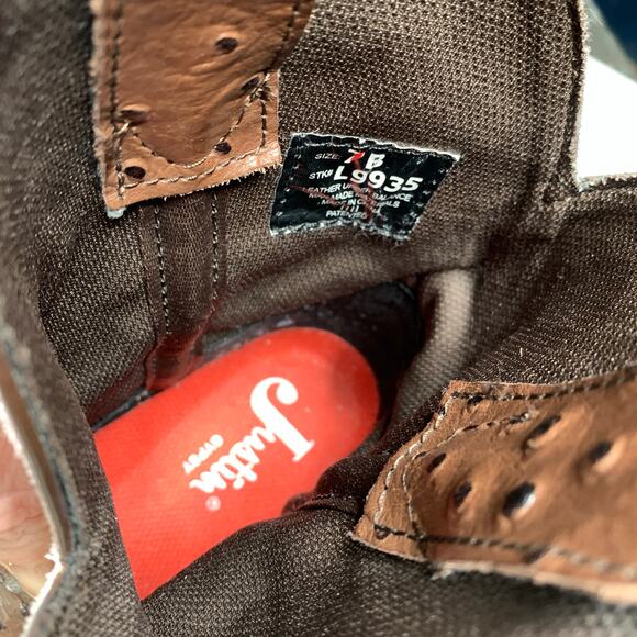 Justin Gypsy Cowboy Boots Leather Style L9935 Ostrich Print Pink Brown Size 7B - Picture 8 of 8